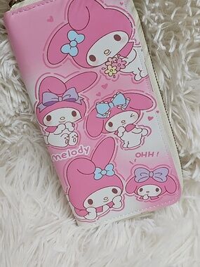 Sanrio Cartoon My Melody Pink Leather Zip Around Long Wallet Cute Gifts